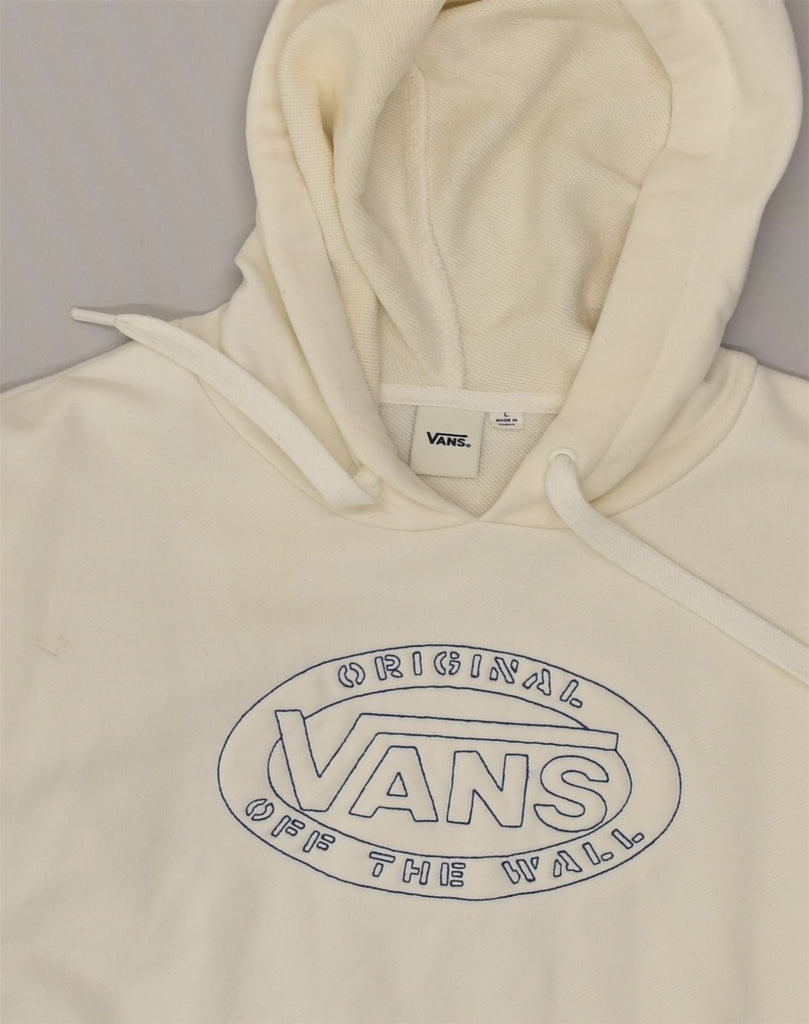 VANS Womens Crop Graphic Hoodie Jumper UK 16 Large White | Vintage Vans | Thrift | Second-Hand Vans | Used Clothing | Messina Hembry 