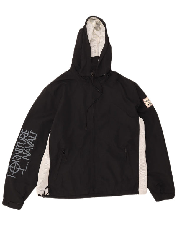 Murphy & Nye Mens Loose Fit Graphic Rain Jacket UK 36 Small Black