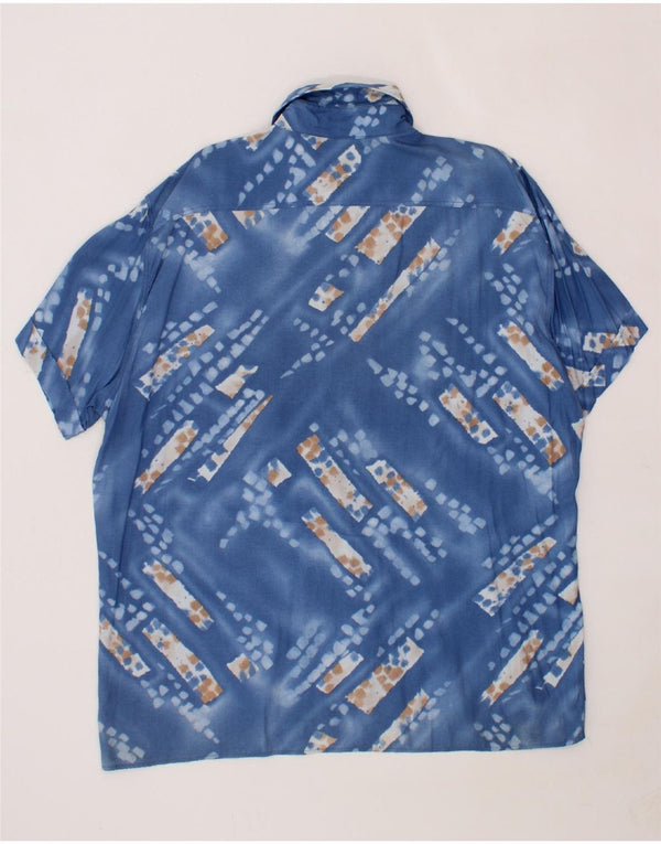 VINTAGE Mens Abstract Pattern Short Sleeve Shirt 2XL Blue Cotton