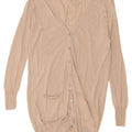 Zara Womens Longline Cardigan Sweater UK 14 Medium Beige Silk