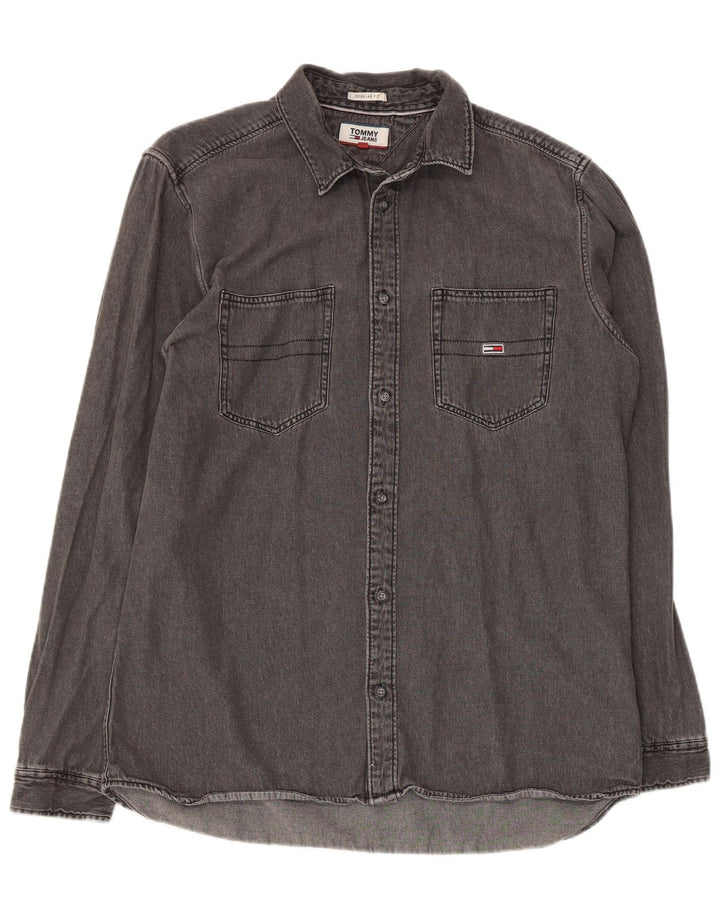 Tommy Hilfiger Mens Regular Fit Denim Shirt Large Grey Cotton