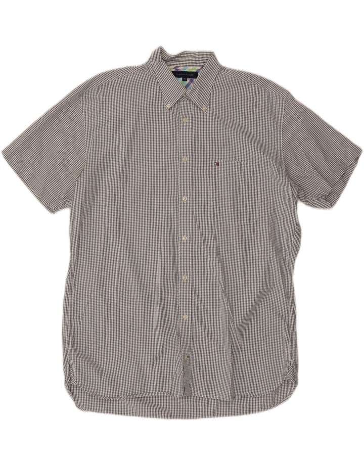 TOMMY HILFIGER Mens Short Sleeve Shirt XL White Check Cotton