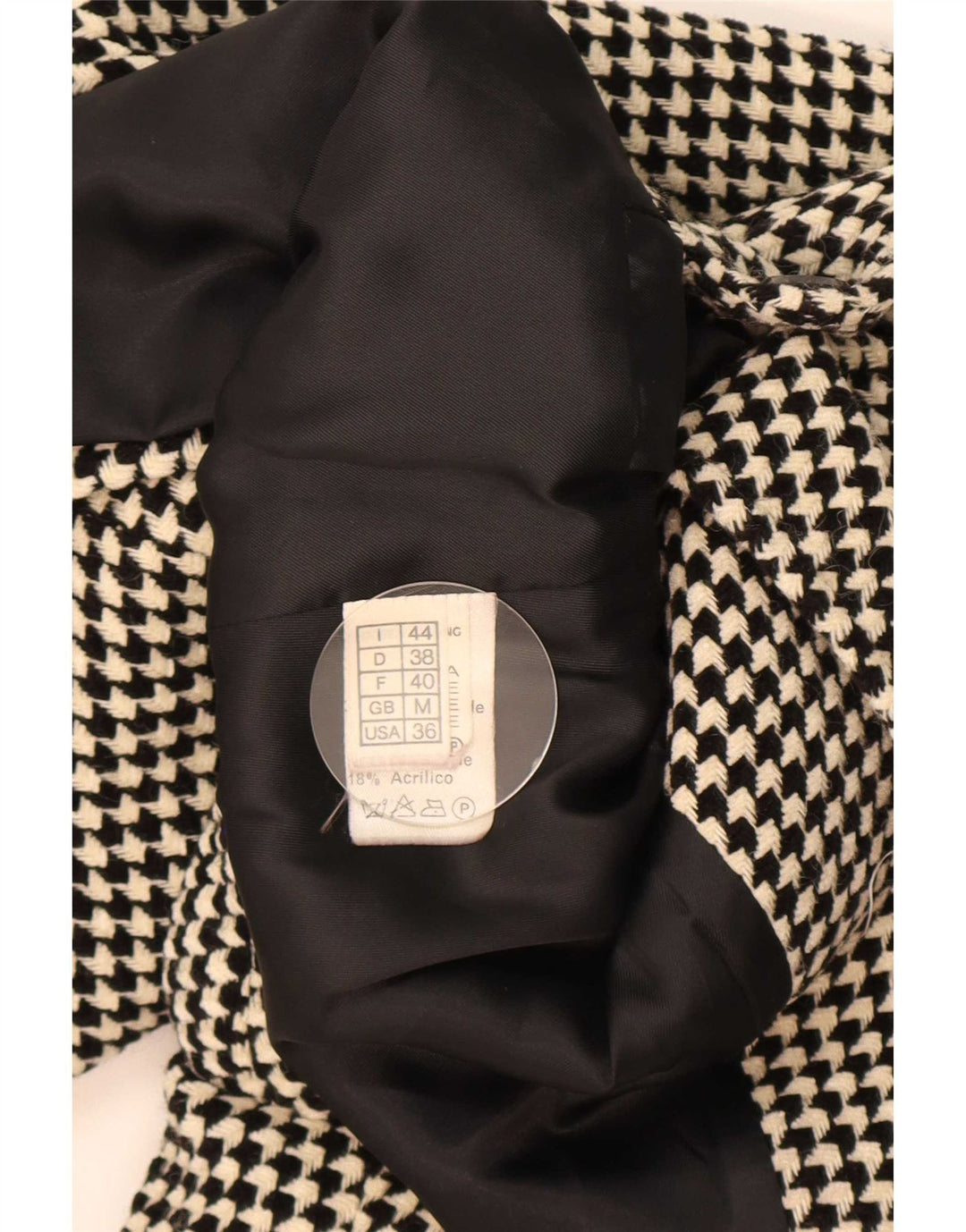 Vintage Womens 1 Button Blazer Jacket UK 14 Medium Black Houndstooth Wool