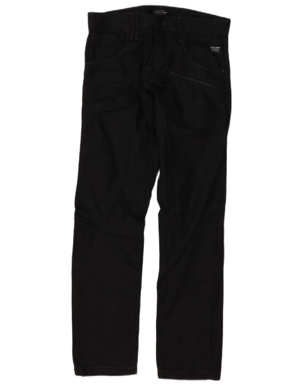 Jack & Jones Mens Straight Cargo Trousers W30 L32 Black Cotton