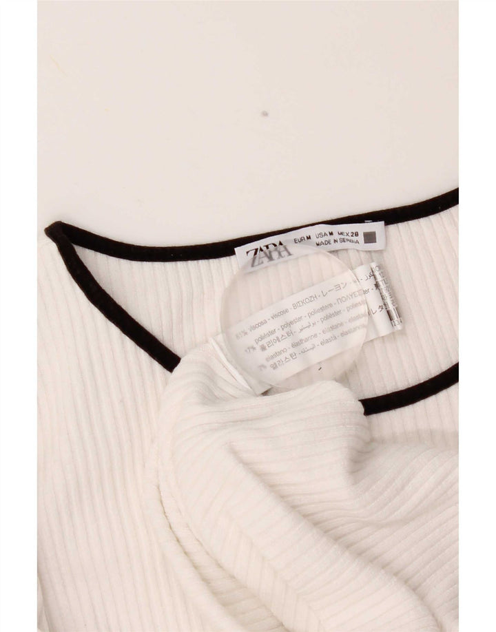 Zara Womens Top Long Sleeve UK 12 Medium White Viscose