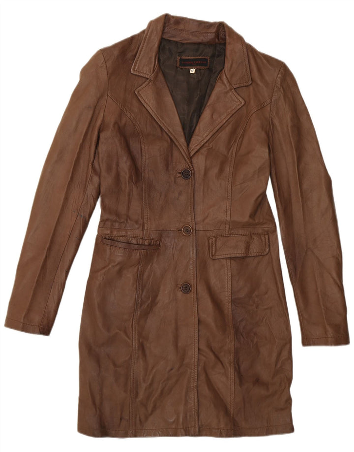 Sandro Ferrone Womens Leather Coat UK 12 Medium Brown Leather