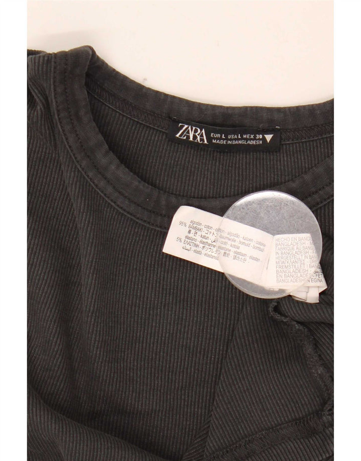 Zara Womens Top Long Sleeve UK 14 Large Grey Cotton
