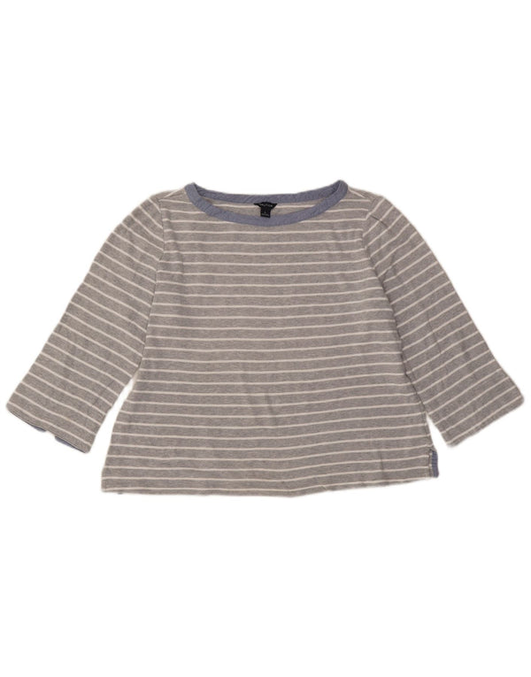 Nautica Womens Crop Top 3/4 Sleeve UK 16 Large Grey Striped Cotton