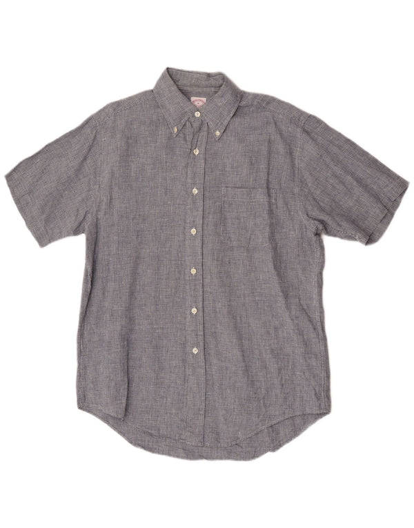 Brooks Brothers Mens Short Sleeve Shirt Medium Blue Houndstooth