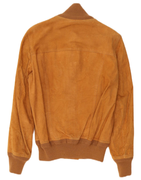 Vintage Mens Suede Bomber Jacket IT 48 Medium Beige Leather