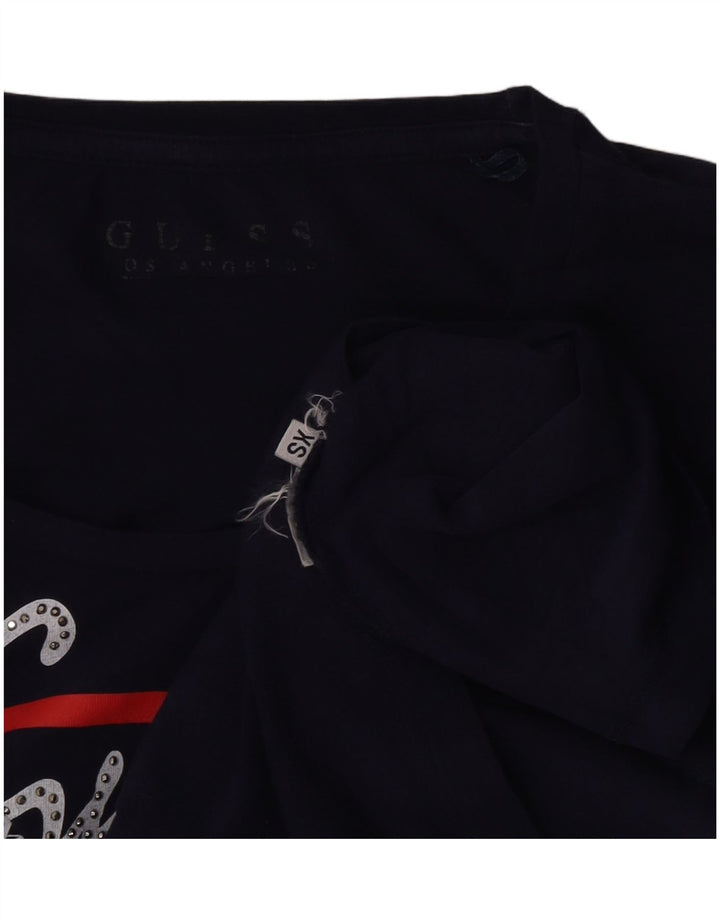 Guess Womens Graphic Top Long Sleeve UK 4 XS Navy Blue