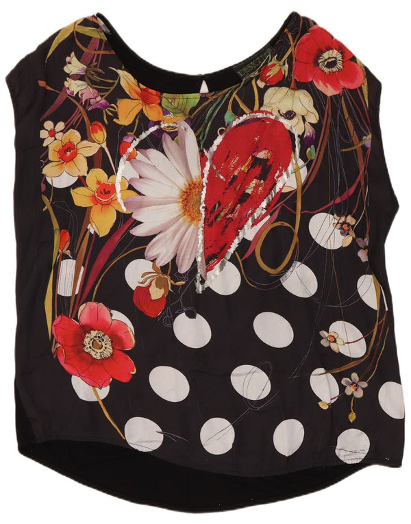 Desigual Womens Sleeveless Blouse Top UK 18 XL Black Floral