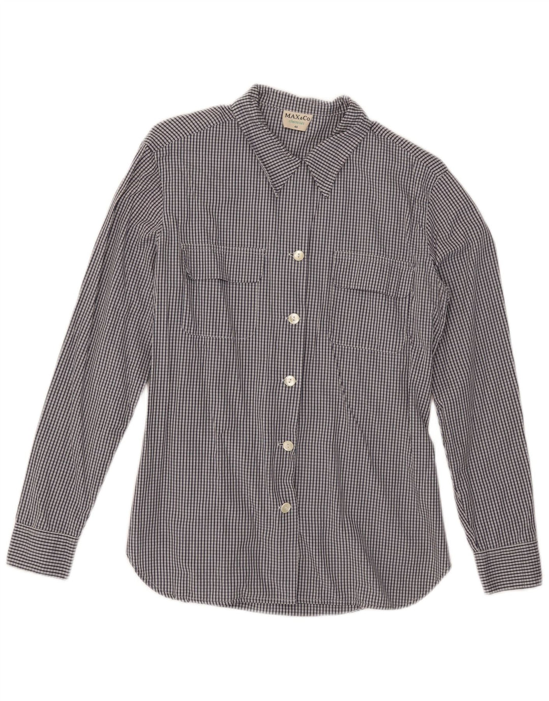 Max & Co. Womens Shirt IT 46 Large Navy Blue Check Cotton