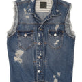 Zara Mens Distressed Denim Gilet UK 36 Small Blue Cotton