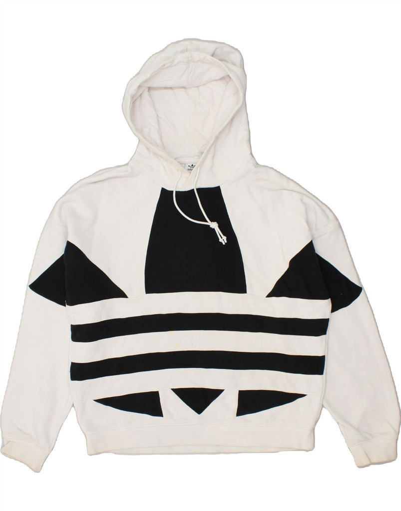 ADIDAS Womens Graphic Hoodie Jumper UK 14 Large  White Cotton | Vintage Adidas | Thrift | Second-Hand Adidas | Used Clothing | Messina Hembry 