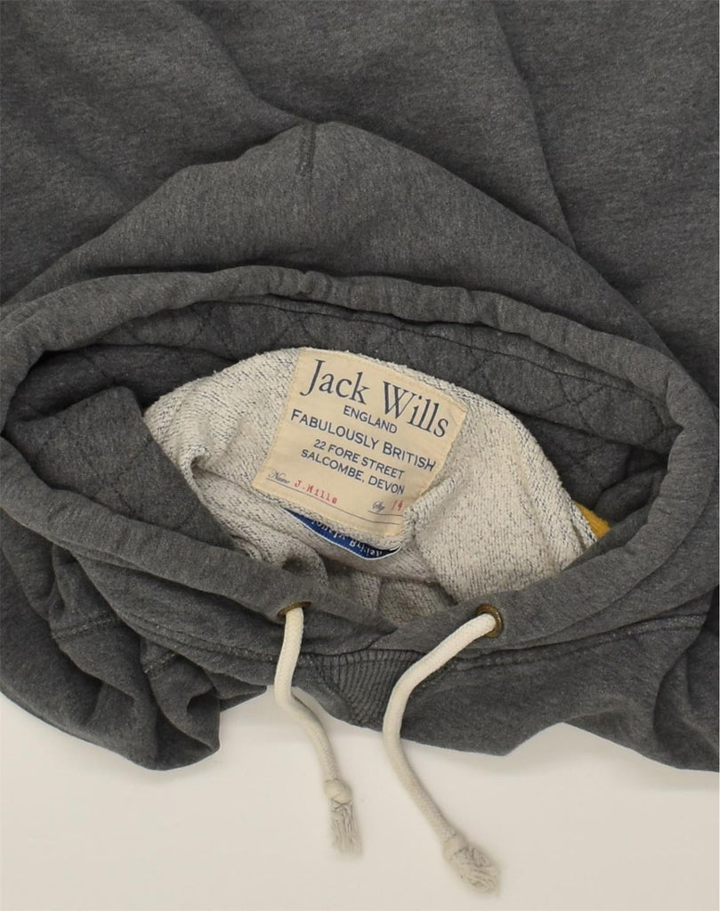 JACK WILLS Womens Graphic Hoodie Jumper UK 14 Large Grey Cotton | Vintage Jack Wills | Thrift | Second-Hand Jack Wills | Used Clothing | Messina Hembry 