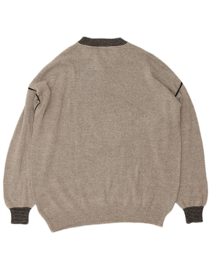Il Granchio Mens Graphic Button Neck Jumper Sweater Large Khaki Flecked
