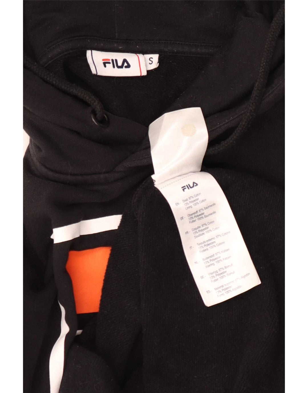 Fila Mens Graphic Hoodie Jumper Small Black Cotton