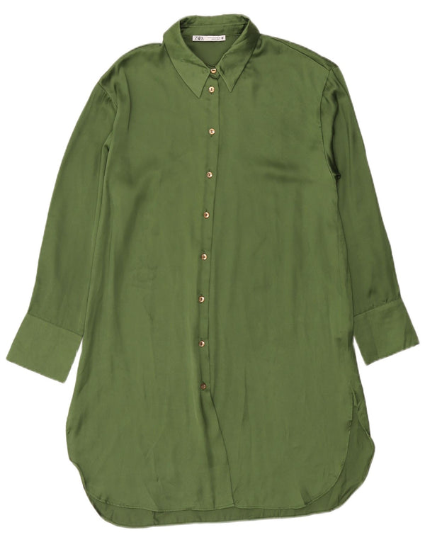 Zara Womens Shirt Dress UK 14 Medium Green Polyester