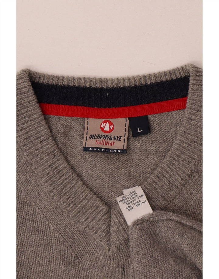 Murphy & Nye Mens V-Neck Jumper Sweater Large Grey Wool