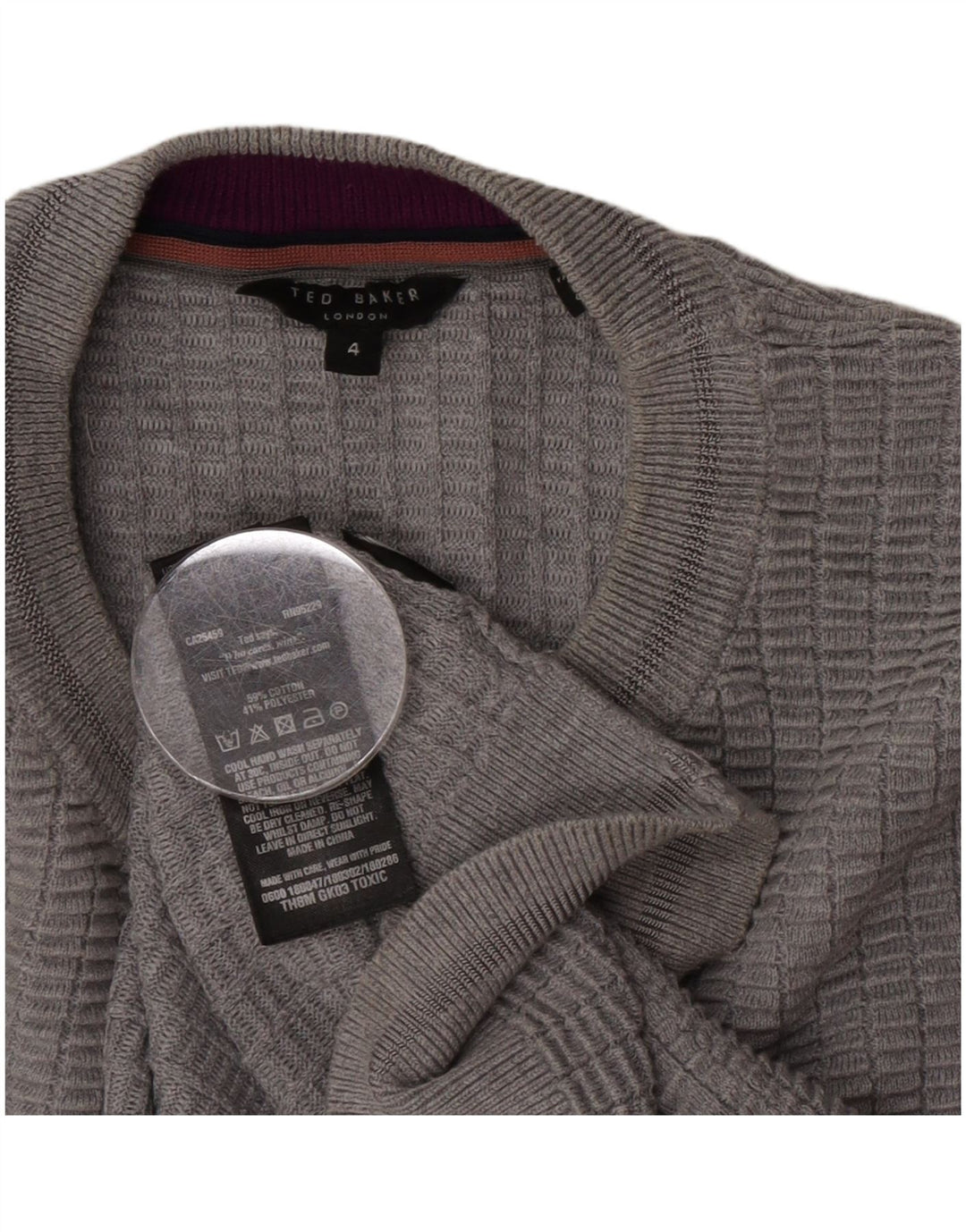 Ted Baker Mens Crew Neck Jumper Sweater Size 4 Large Grey Cotton