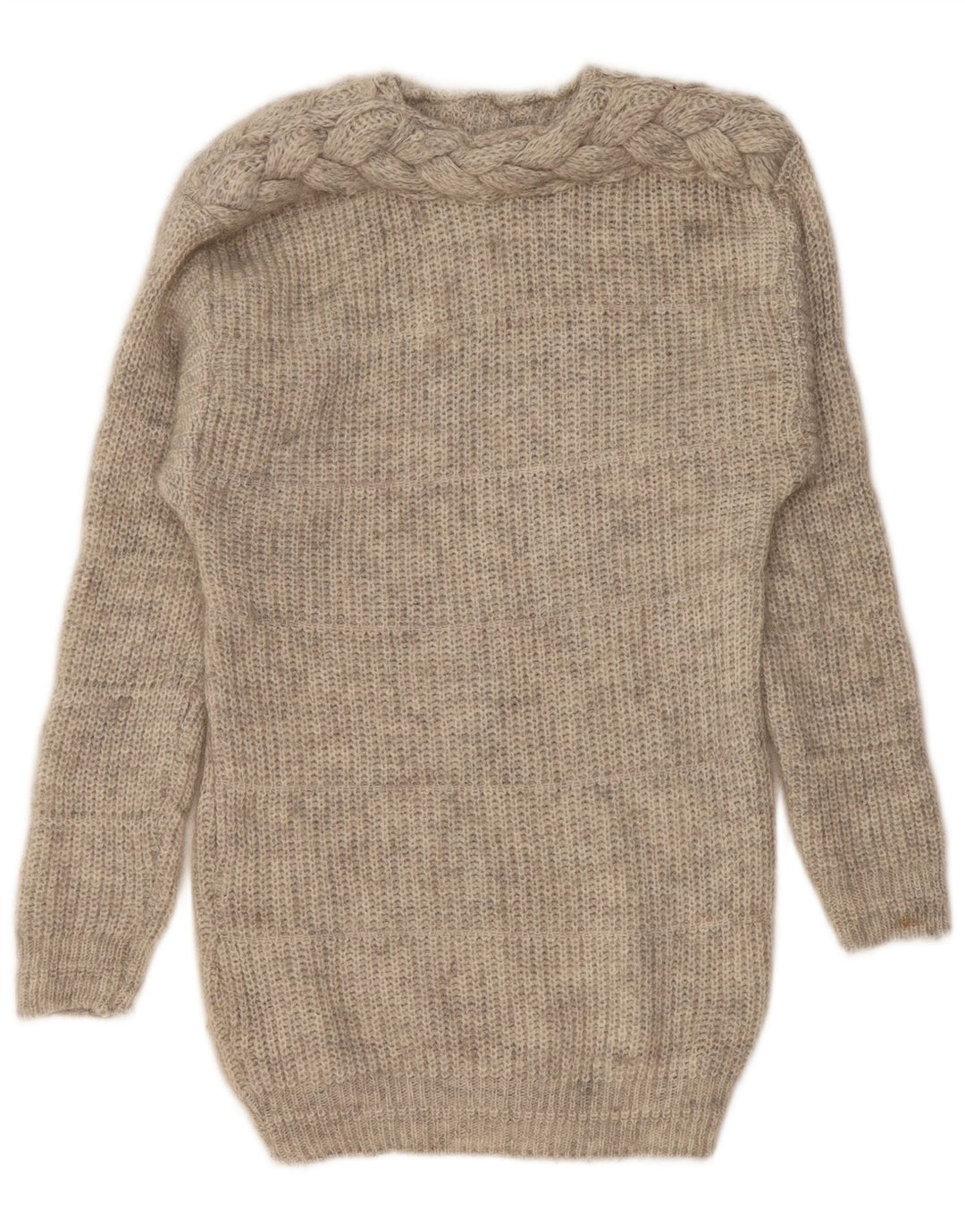 Vintage Womens Longline Crew Neck Jumper Sweater UK 14 Medium Grey
