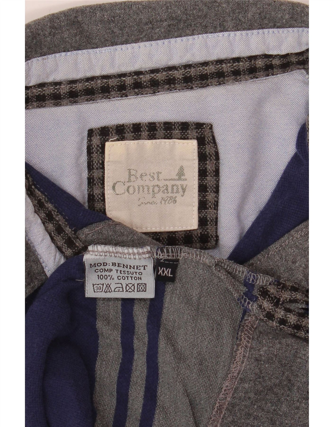 Best Company Mens Long Sleeve Rugby Polo Shirt 2XL Grey Striped Cotton