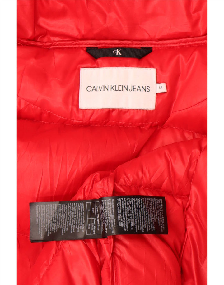 Calvin Klein Jeans Womens Hooded Padded Jacket UK 14 Medium Red Polyester