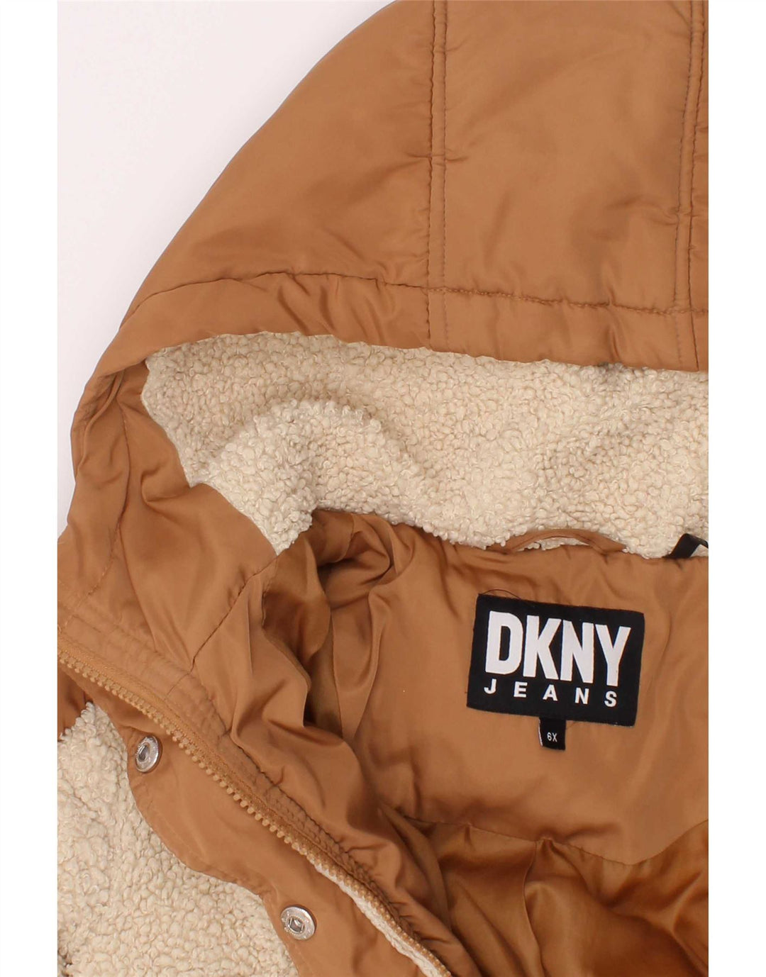 Dkny Girls Hooded Padded Jacket 5-6 Years Brown Colourblock Polyester