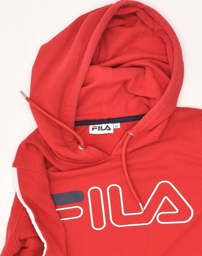 FILA Womens Graphic Hoodie Jumper UK 12 Medium Red Cotton | Vintage Fila | Thrift | Second-Hand Fila | Used Clothing | Messina Hembry 