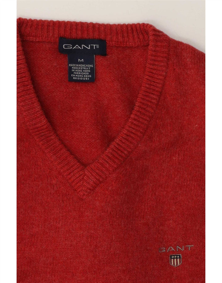 Gant Mens V-Neck Jumper Sweater Medium Red Lambswool