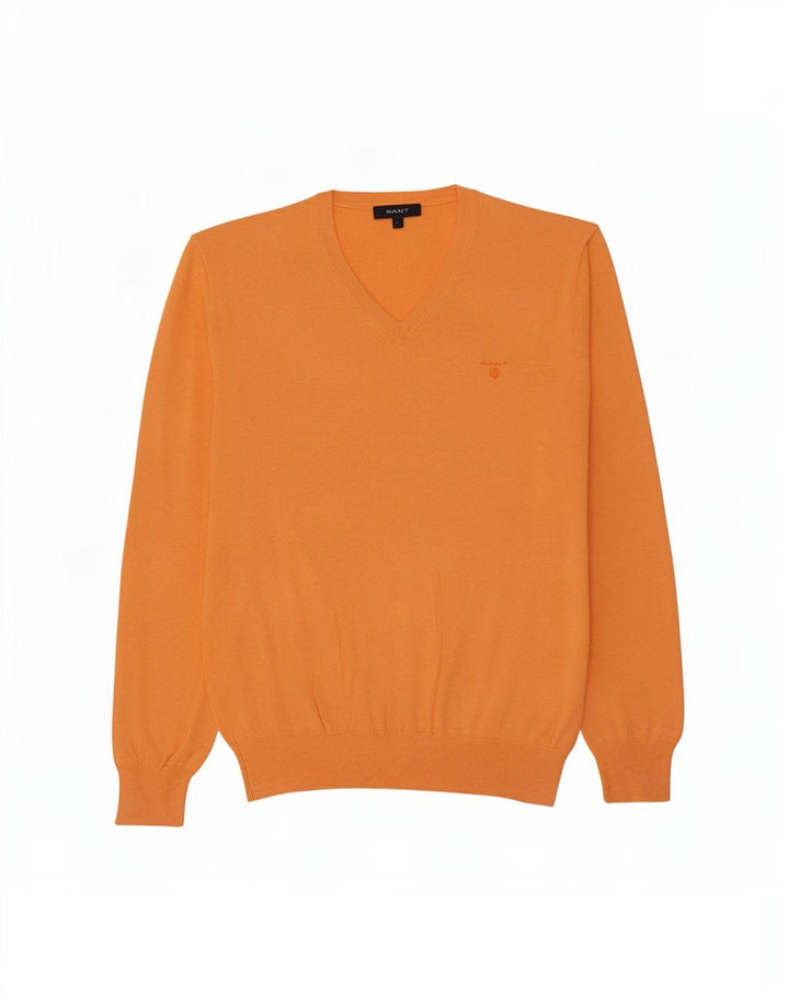 Gant Mens V-Neck Jumper Sweater Large Orange Cotton