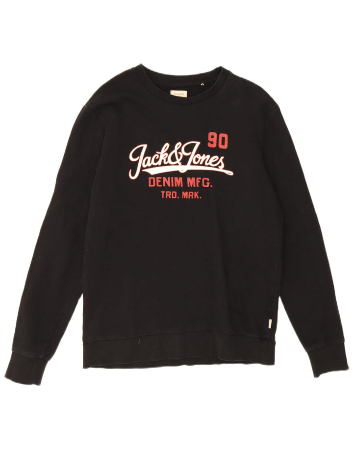 Jack & Jones Mens Graphic Sweatshirt Jumper Large Black Cotton