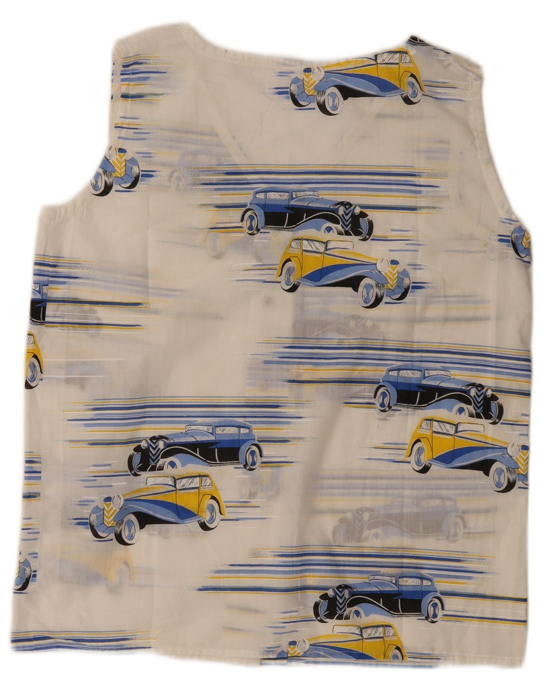 Vintage Womens Abstract Pattern Sleeveless Shirt Blouse UK 14 Large White