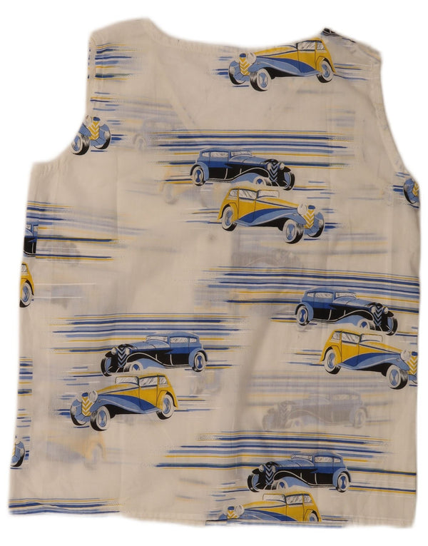 Vintage Womens Abstract Pattern Sleeveless Shirt Blouse UK 14 Large White