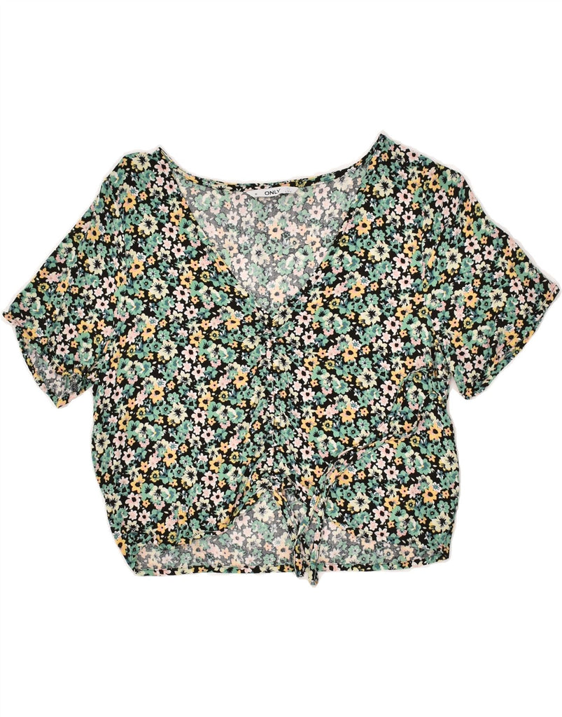 ONLY Womens Crop Top UK 10 Small Multicoloured Floral Viscose Vintage Only and Second-Hand Only from Messina Hembry 