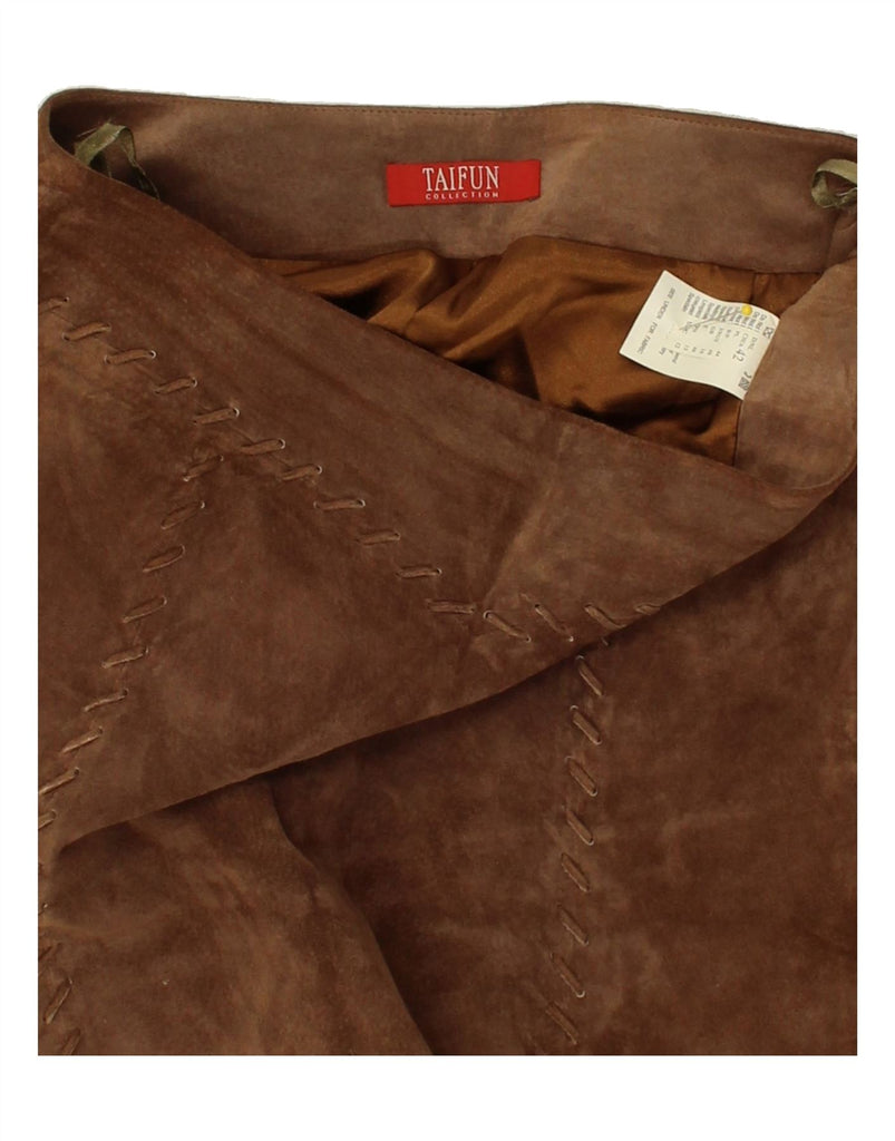 TAIFUN Womens Suede A-Line Skirt EU 42 Large W32 Brown Leather | Vintage Taifun | Thrift | Second-Hand Taifun | Used Clothing | Messina Hembry 