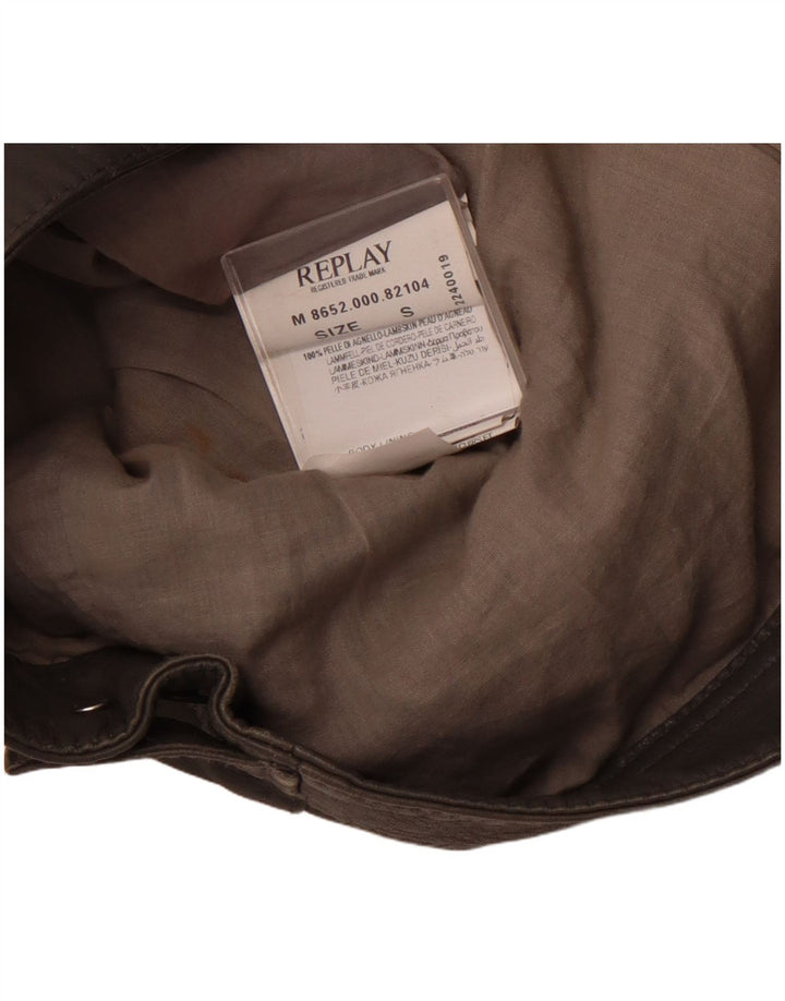 REPLAY Womens Leather Jacket UK 10 Small Grey Leather