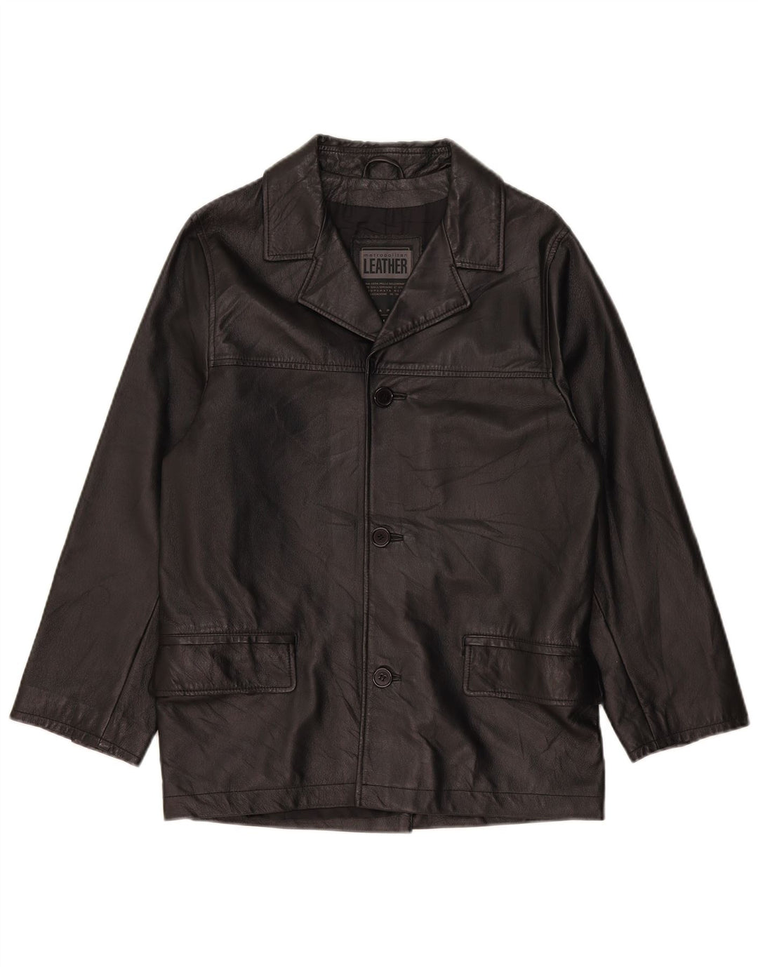 Metropolitan Mens 3 Button Leather Blazer Jacket IT 48 Medium Black Leather
