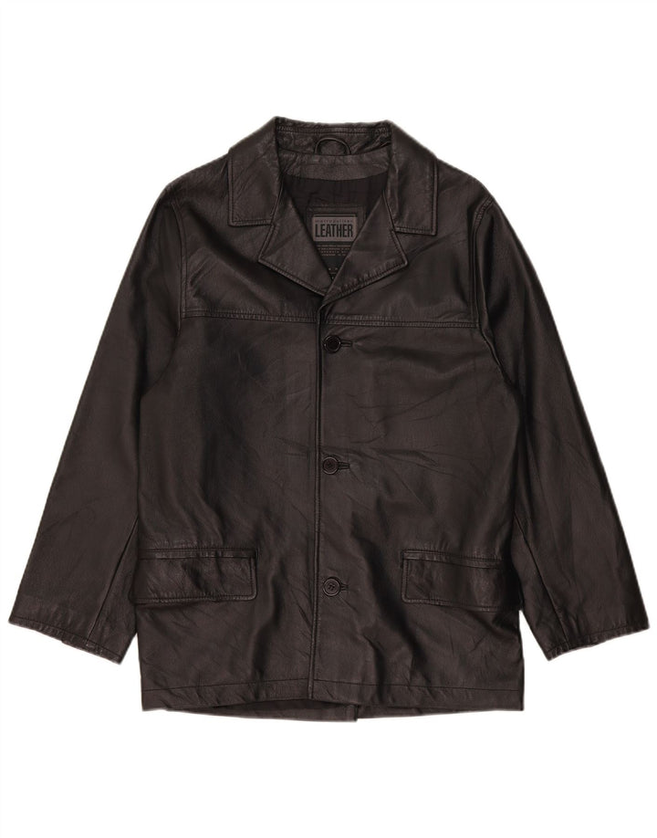 Metropolitan Mens 3 Button Leather Blazer Jacket IT 48 Medium Black Leather