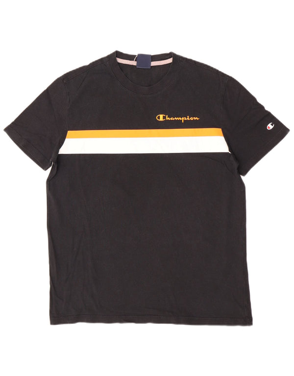 Champion Mens T-Shirt Top Small Black Colourblock Cotton
