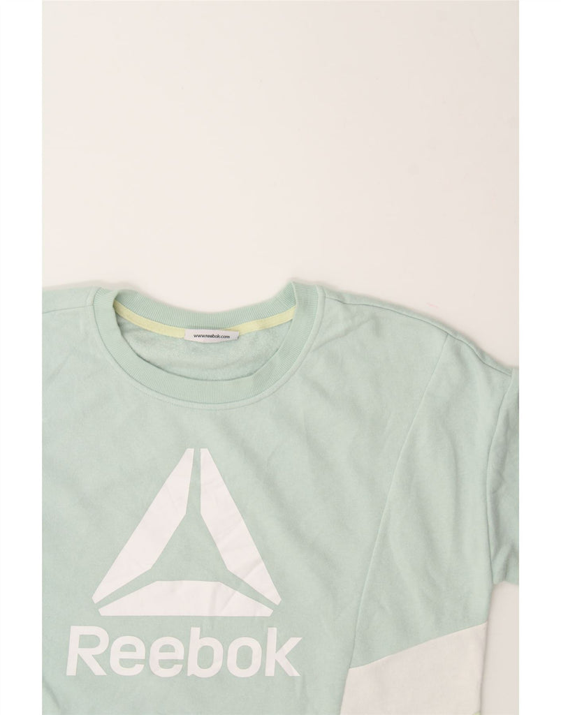 REEBOK Womens Graphic Sweatshirt Jumper UK 18 XL Green Colourblock Vintage Reebok and Second-Hand Reebok from Messina Hembry 