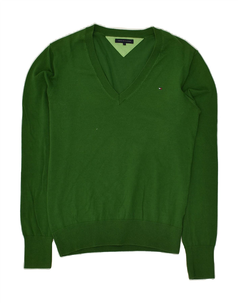 TOMMY HILFIGER Womens V-Neck Jumper Sweater UK 14 Large Green Vintage Tommy Hilfiger and Second-Hand Tommy Hilfiger from Messina Hembry 