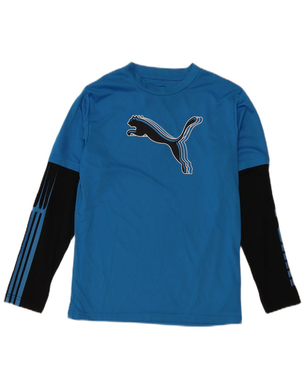 Puma Boys Graphic Top Long Sleeve 11-12 Years Blue Colourblock Polyester