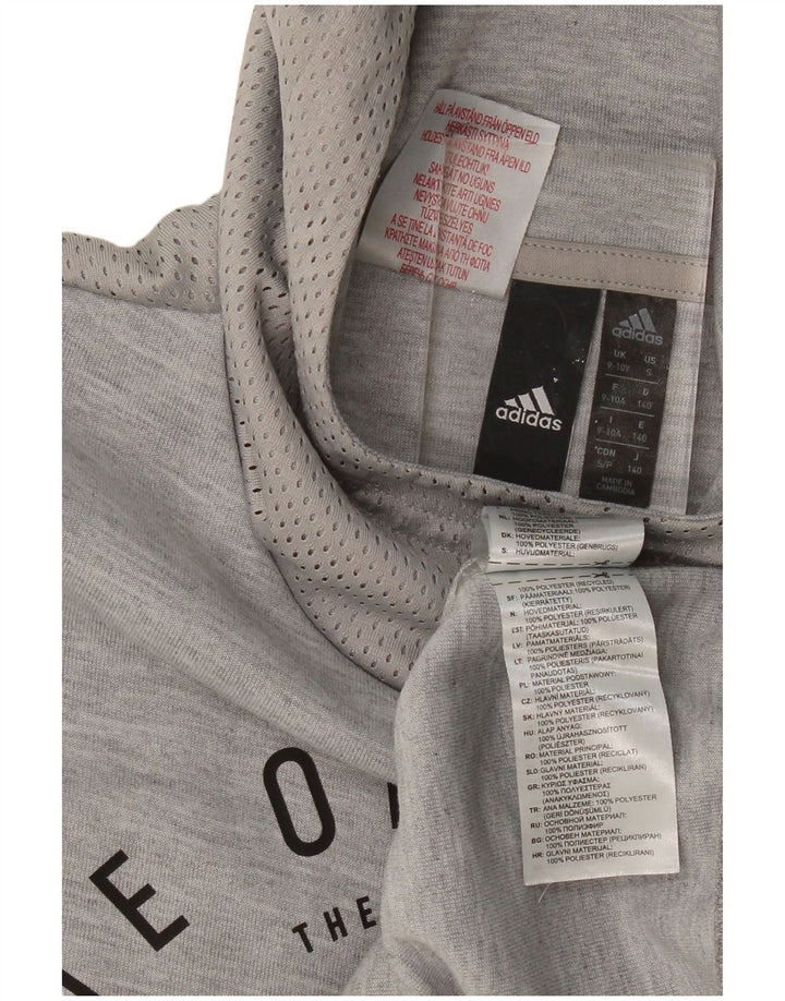 ADIDAS Boys Graphic Hoodie Jumper 9-10 Years Grey Flecked Polyester