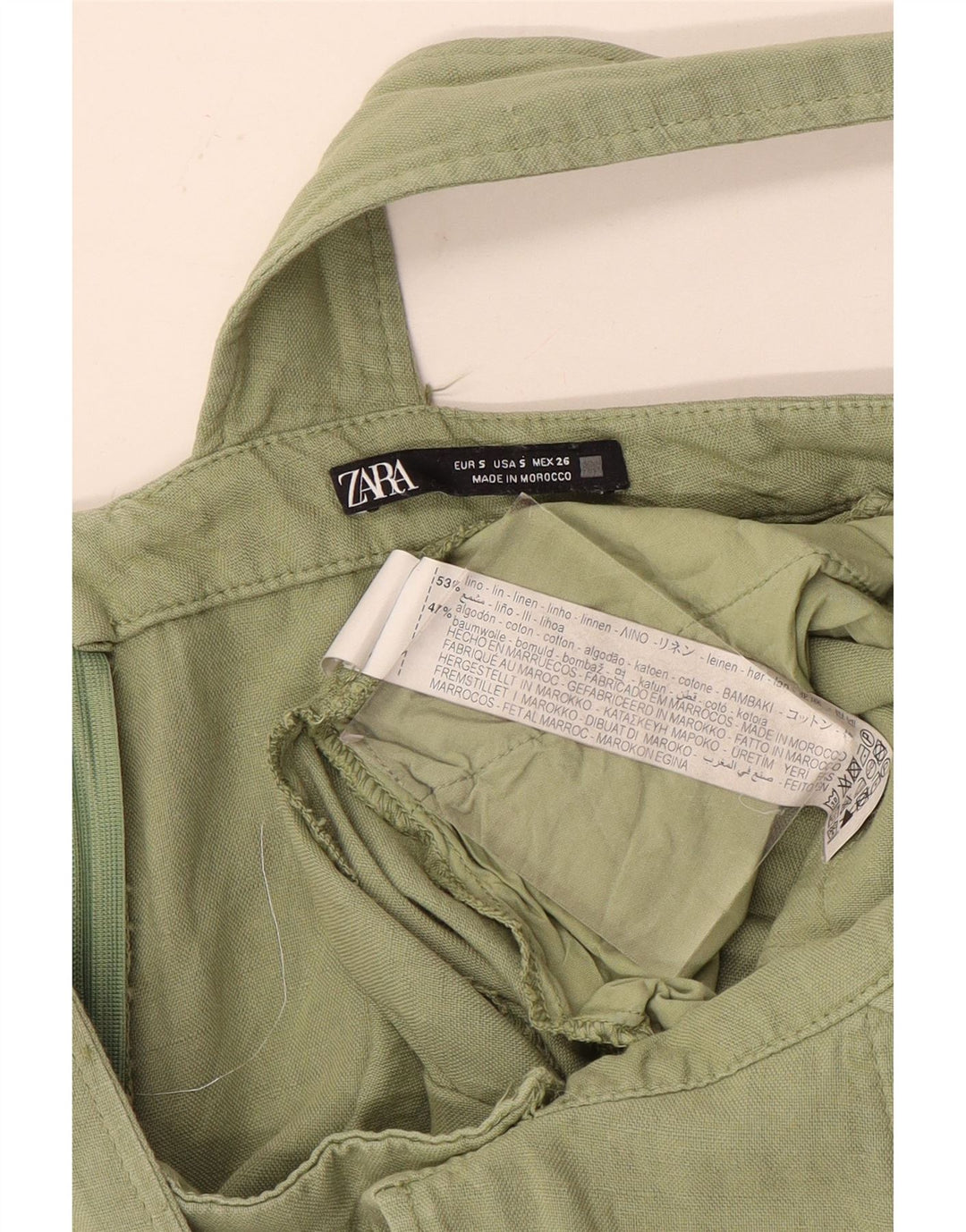 Zara Womens Dungarees Shorts Small W28 Khaki Linen