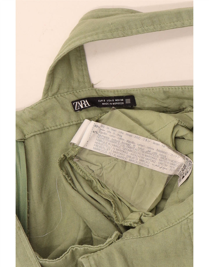 Zara Womens Dungarees Shorts Small W28 Khaki Linen