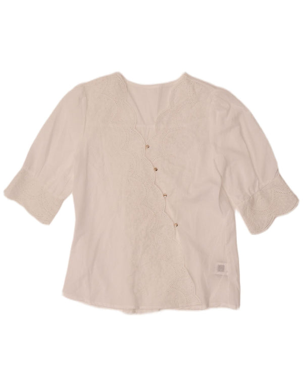 Shein Womens Short Sleeve Shirt Blouse UK 14 Medium White Floral Polyester