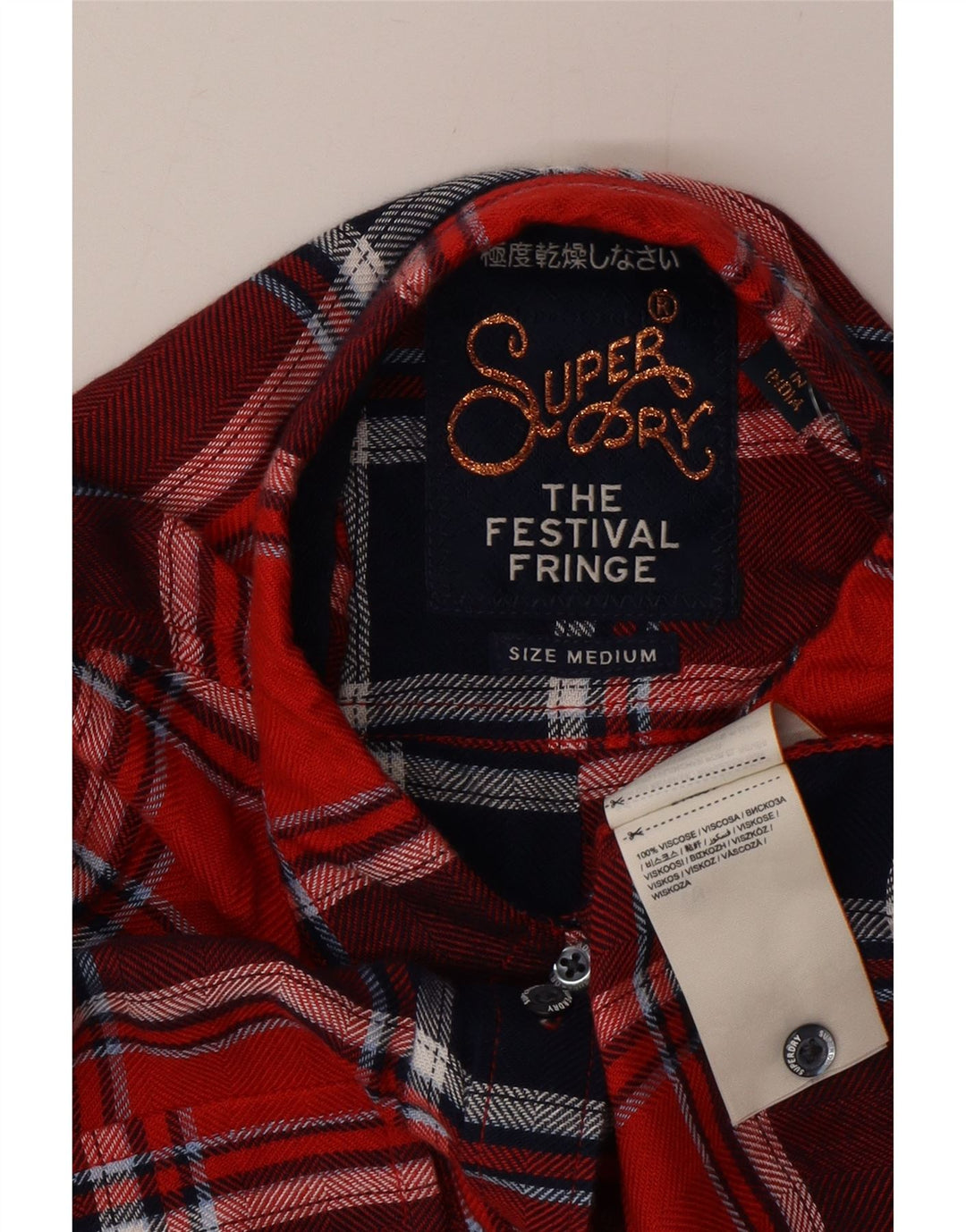 Superdry Womens Flannel Shirt UK 14 Medium Red Check Viscose