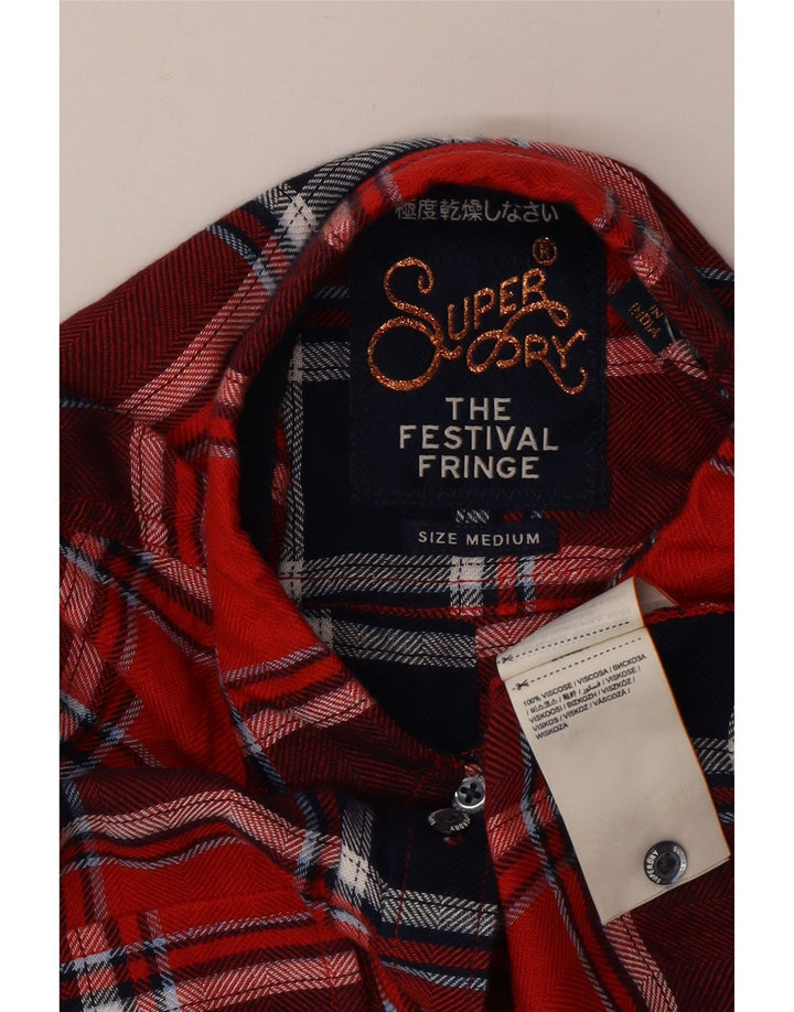 Superdry Womens Flannel Shirt UK 14 Medium Red Check Viscose
